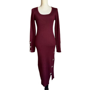 Rosie Harlow Burgundy Slim Ribbed Long Sleeve Sweater Dress
